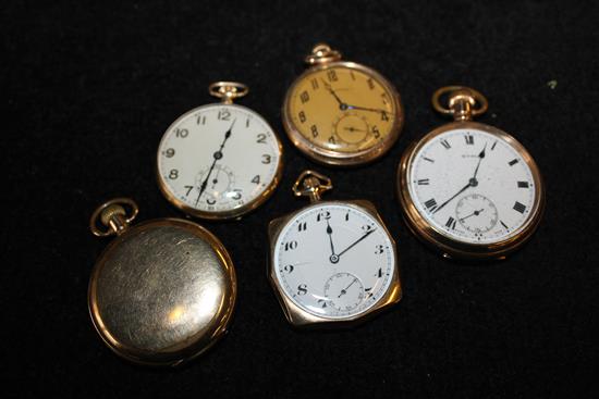 5 x gold plated pocket watches